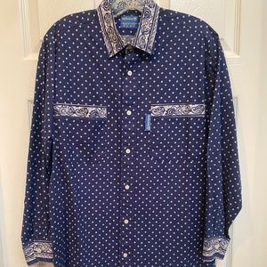 Vintage Valdrome French Blue & White Print Shirt